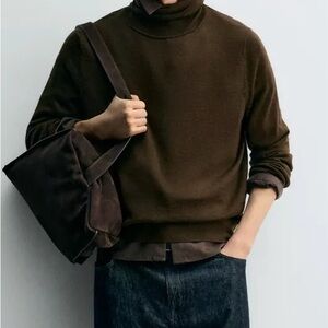 Zara Men's Rich Brown Turtleneck Sweater
